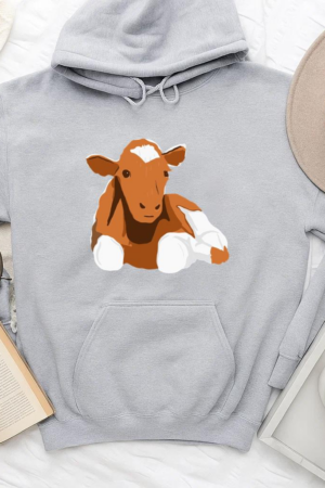 Brown Cow Lying Down Illustration Hoodie