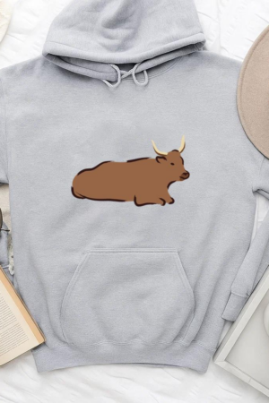 Brown Simple Bull Laying Down Hoodie