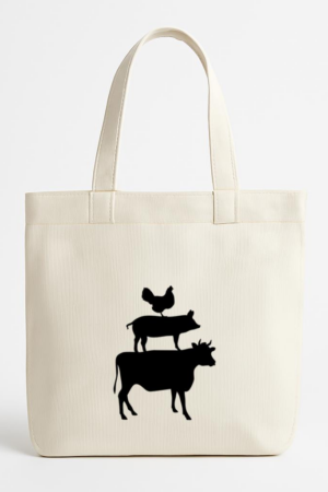 Chicken Pig And Cow Silhouettes Canvas Tote Bag