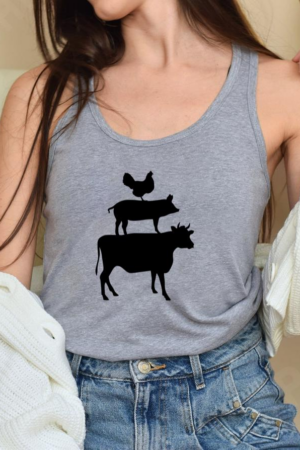 Chicken Pig And Cow Silhouettes Tank Top