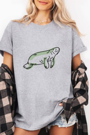 Color Stroke Semi Colored Swimming Manatee T-Shirt
