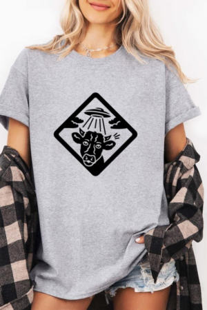 Cow Alien Kidnap Traffic Sign T-Shirt