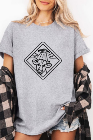 Cow Alien Kidnapping Traffic Sign T-Shirt