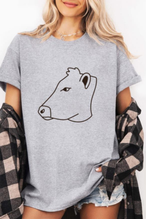 Cow Head Side Filled Stroke T-Shirt