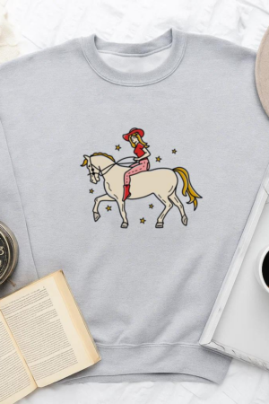 Cowgirl Woman In Horse Color Tatttoo Sweatshirt