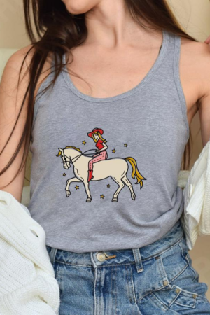 Cowgirl Woman In Horse Color Tatttoo Tank Top