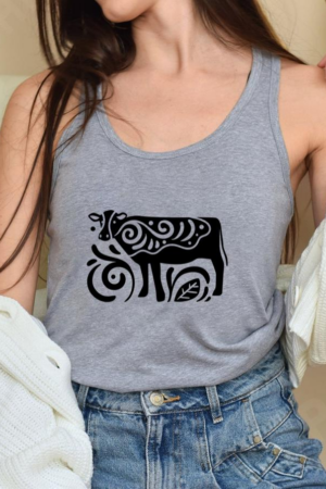 Cut Out Cow Composition Tank Top