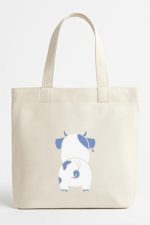 Cute Blue Cow Back Cut Out Canvas Tote Bag