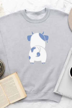 Cute Blue Cow Back Cut Out Sweatshirt
