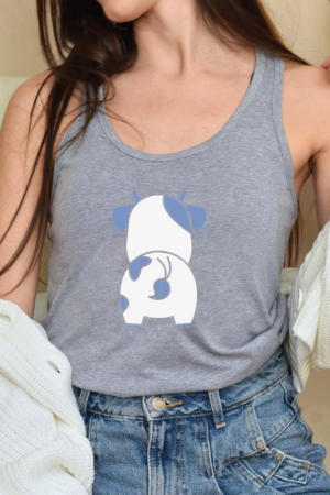 Cute Blue Cow Back Cut Out Tank Top