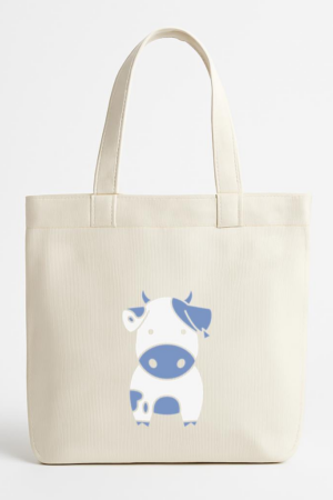 Cute Blue Cow Cut Out Canvas Tote Bag