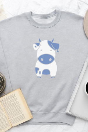 Cute Blue Cow Cut Out Sweatshirt