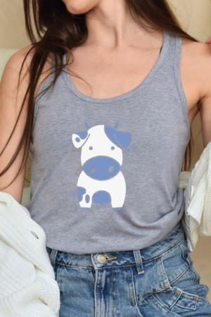 Cute Blue Cow Cut Out Tank Top