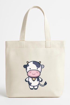 Cute Cow Character Canvas Tote Bag