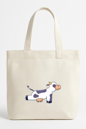 Cute Cow Doing Yoga Color Stroke Canvas Tote Bag