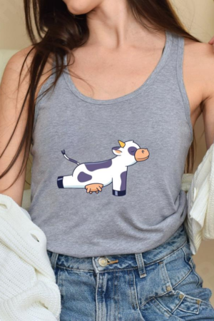 Cute Cow Doing Yoga Color Stroke Tank Top