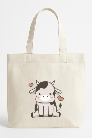 Cute Cow Sitting Flat Canvas Tote Bag