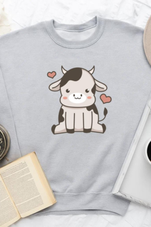 Cute Cow Sitting Flat Sweatshirt