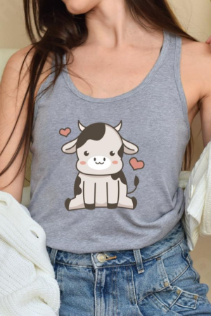 Cute Cow Sitting Flat Tank Top