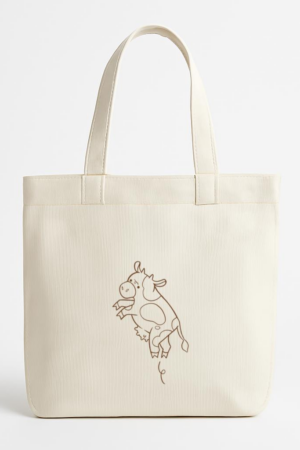 Cute Little Cow Stroke Outline Canvas Tote Bag