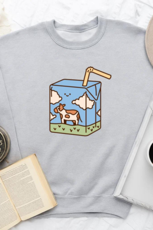 Cute Milk Carton Illustration With Cow And Clouds Sweatshirt