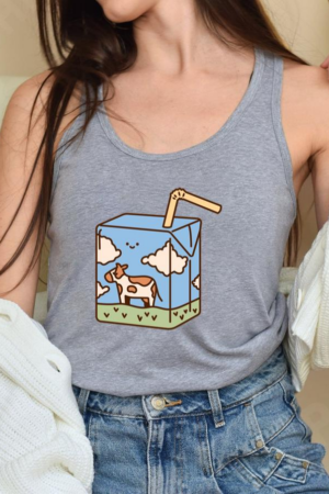 Cute Milk Carton Illustration With Cow And Clouds Tank Top