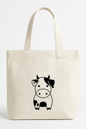 Cute Minimalist Cow Stroke Canvas Tote Bag