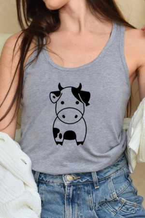 Cute Minimalist Cow Stroke Tank Top