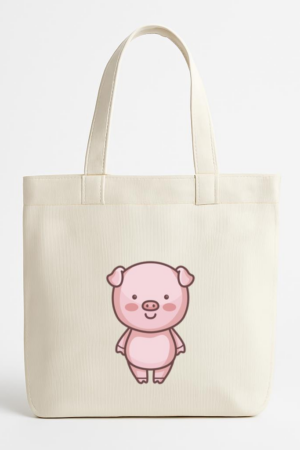 Cute Pig Character Canvas Tote Bag