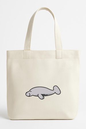 Cute Semi Flat Sideways Manatee Canvas Tote Bag