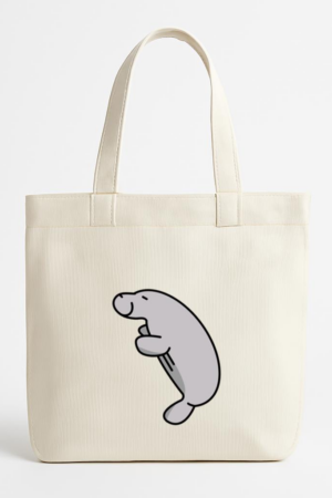 Cute Sideways Semi Flat Manatee Canvas Tote Bag
