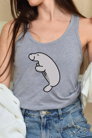 Cute Sideways Semi Flat Manatee Tank Top