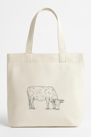 Eating Cow Black And White Canvas Tote Bag