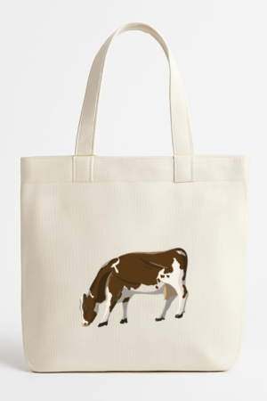 Eating Cow Illustration Canvas Tote Bag