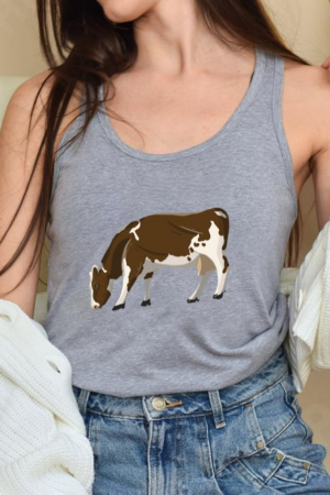 Eating Cow Illustration Tank Top