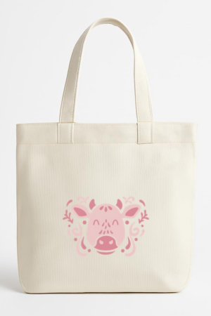 Farm Animals Pink Cow Ornament Flat Canvas Tote Bag