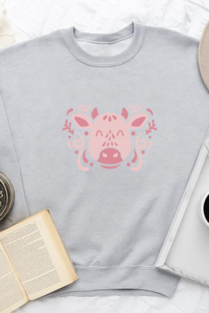 Farm Animals Pink Cow Ornament Flat Sweatshirt