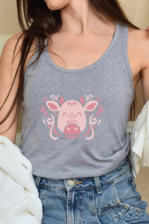 Farm Animals Pink Cow Ornament Flat Tank Top