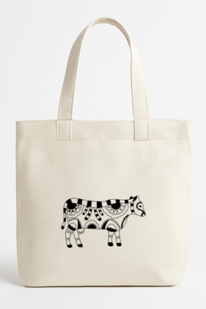 Floral Mandala Cow Canvas Tote Bag