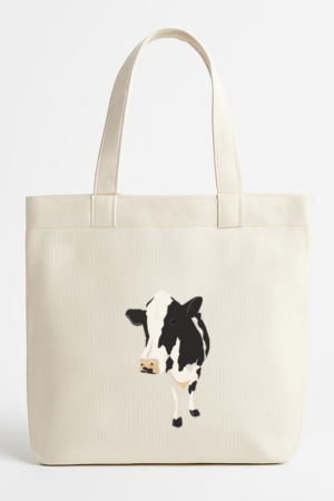 Front Cow Illustration Canvas Tote Bag