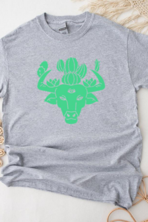 Psychedelic Bull Head Image T-Shirt