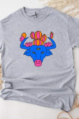 Psychedelic Bull Head Tattoo T-Shirt