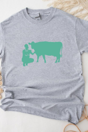 Silhouette Of A Cow With A Doctor Kneeling Next To It T-Shirt