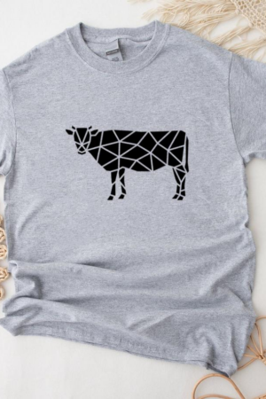 Simple Standing Polygonal Cut Out Cow T-Shirt