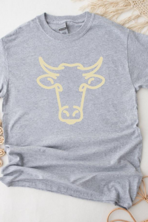 Simple Thick Stroke Cow Head T-Shirt