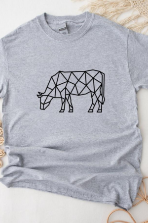 Standing Feeding Polygonal Stroke Cow T-Shirt