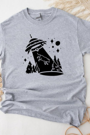 Whimsical Ufo And Cow Abduction Illustration T-Shirt