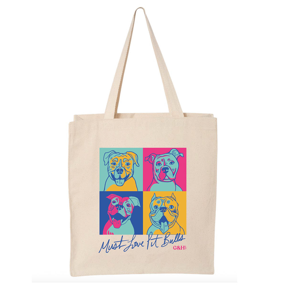 Pit Bull Faces Canvas Tote Bag - Colorful Artistic Design