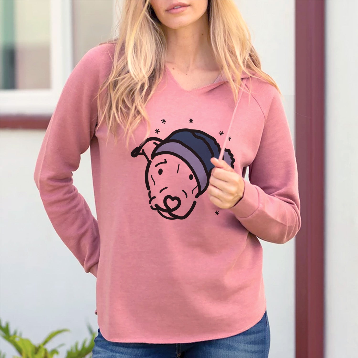 Soft California Wave Hooded Sweatshirt in Blush Sage Dusty Rose Colors