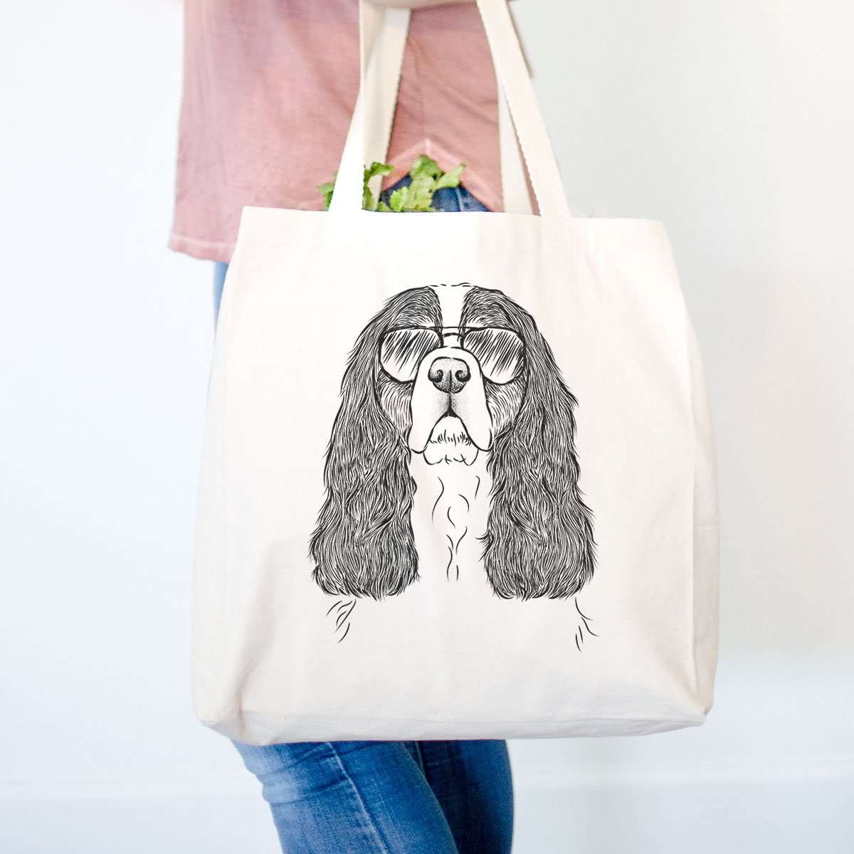 Cavalier King Charles Spaniel Tote Bag - Beige Color Canvas Carryall
